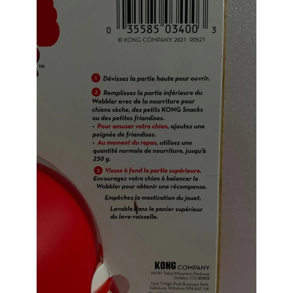 KONG Wobbler Large Red Dog Toy Food Treat Dispenser Slow Feeder 25+ lbs